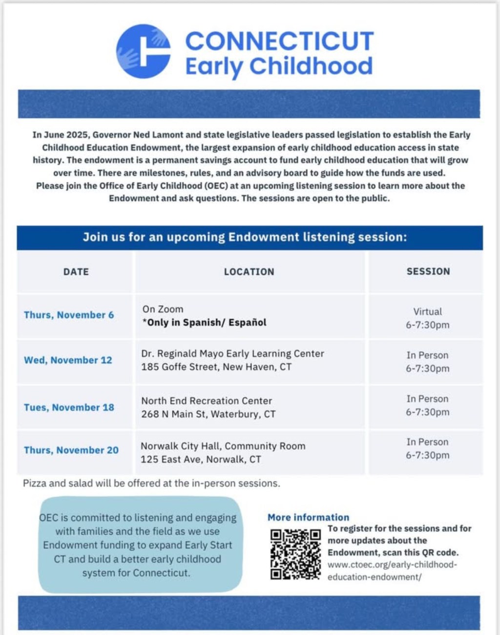 Connecticut Launches Historic Early Childhood Education Endowment; Waterbury Listening Session Set for Nov.&nbsp;18