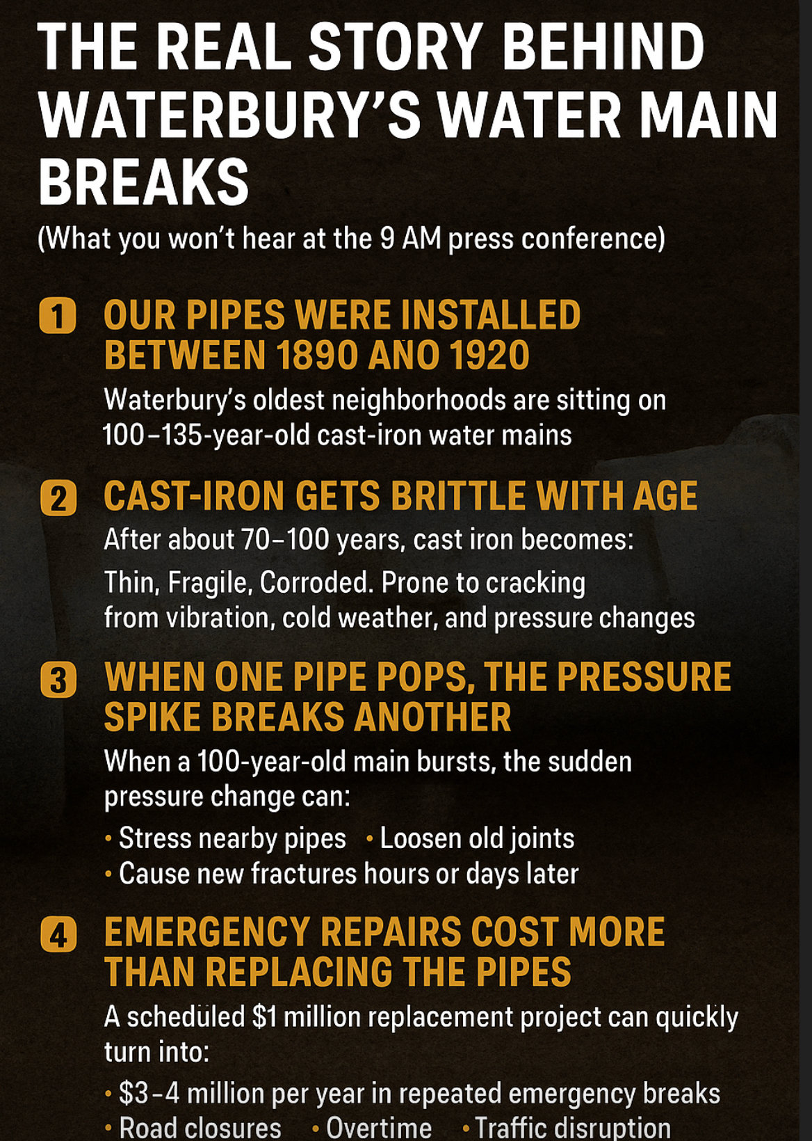 THE REAL STORY BEHIND WATERBURY’S WATER MAIN BREAKS